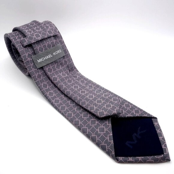 Michael Kors Men's Tie Gray Pink Geometric Pattern Silk Blend Tie 62" Length - Picture 3 of 9